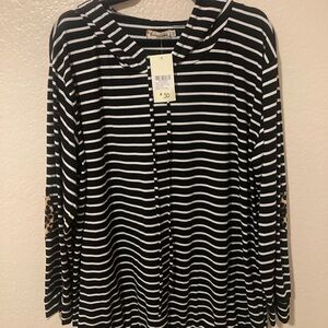 Southern stitch Chic Black and White Striped Women's Hoodie with leopard accents